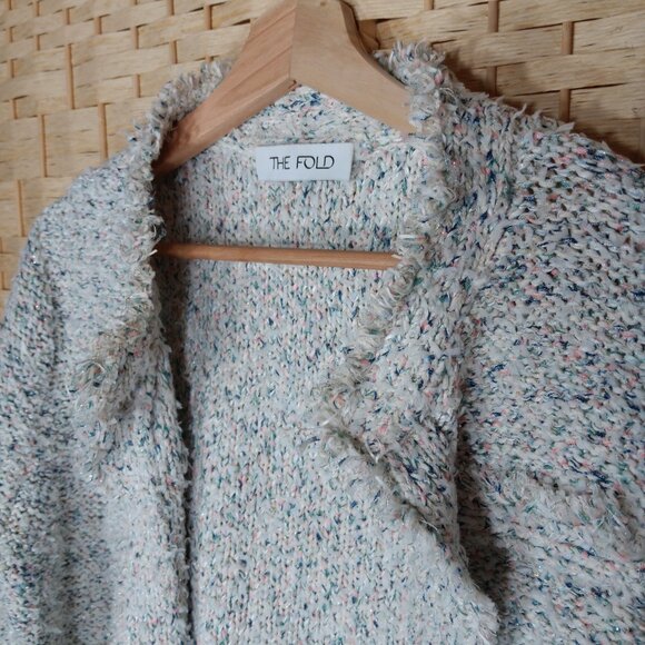 The Fold London Varena Tweed Knit Open Cardigan Cotton Viscose Metallic Speckled - Picture 2 of 15